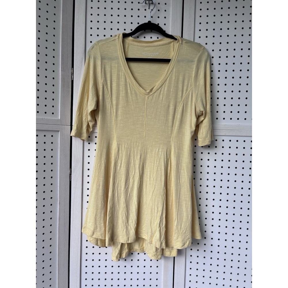 Soft Surroundings Women's M V Neck Elbow SLV Yellow Swing Tunic Shirt Viscose